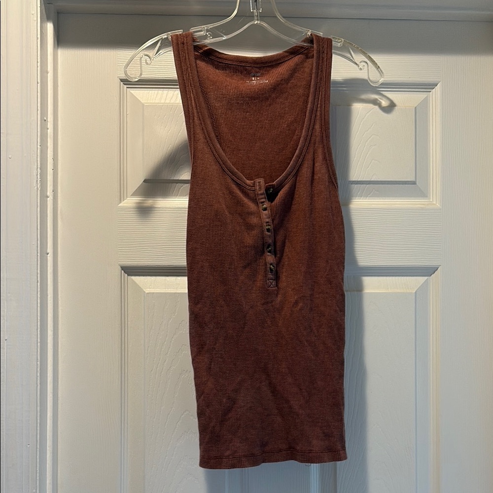 Aerie Neutral Pink Ribbed Buttoned Tank Top